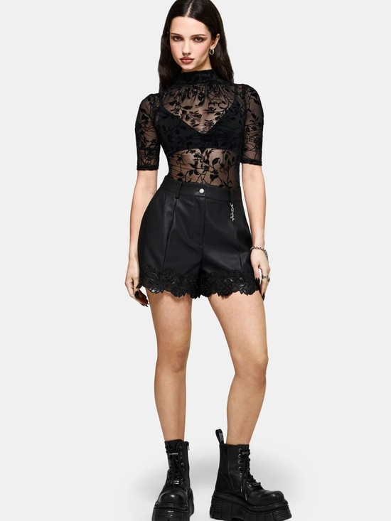 Disturbia Pants - Disturbia Caelith PU Leather Lace Short